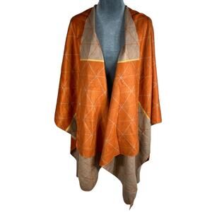 Boho Shawl Poncho 48" Rust Orange Tan Yellow Lagenlook Viscose Fall Autumn NEW!